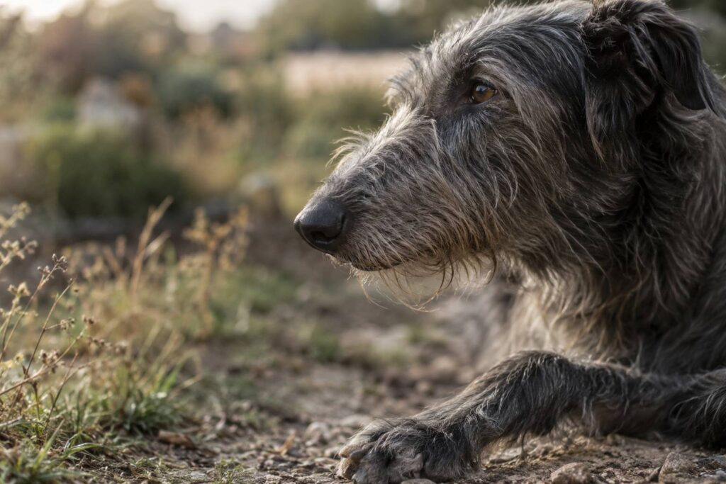 Plan de détail illustrant le sujet de l'article : Lévrier écossais (deerhound) : taille, caractère et prix